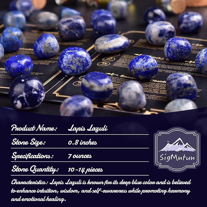 Polished Stone Set Lapis Lazuli Crystals, 0.8" Handpicked Tumbled Gemstones Rocks, Pebbles for Reiki, Chakra, Healing, Home Decor