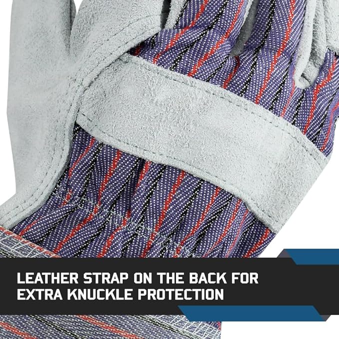 Glove Station Cowhide Leather Work Gloves for Men & Women – Work Gloves with Split Leather Palm, Rubberized Safety Cuff