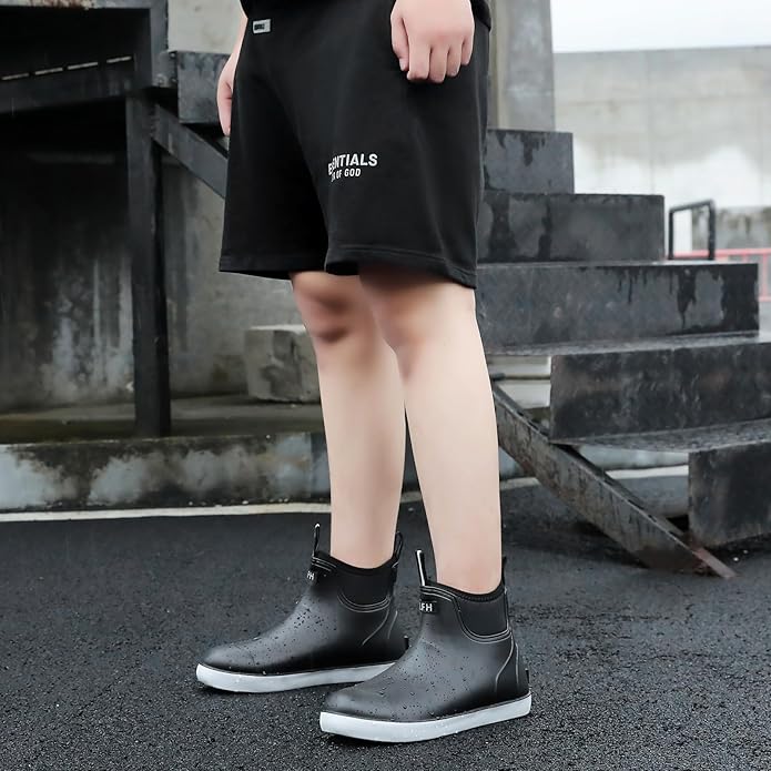 Mens Deck Boots, Saltwater Fishing Booties Rubber Waterproof Ankle Rain Boots, High-performance Footwear Chelsea Boots for Gardening Fishing Boating Camping Sailing