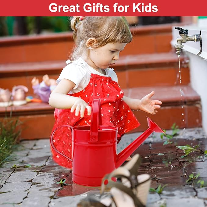 Finderomend Metal Watering Can 1.5L/51oz, Iron Art for Kids Watering Can, Watering Can for Outdoor Plants Home Office Small Portable Indoor Watering Equipment (Red)