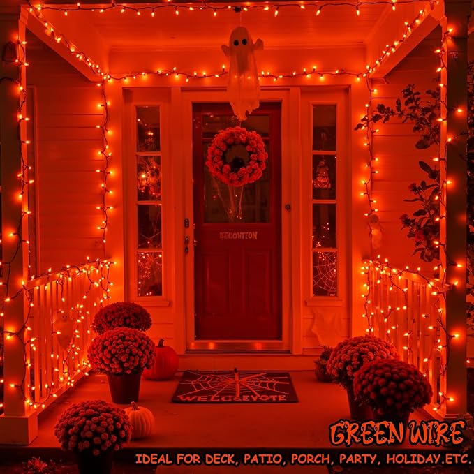 Orange Christmas Lights, 13FT 50 Count Incandescent Mini String Light with Green Wire, Waterproof Orange Christmas Tree Lights Plug in for Halloween Outdoor Indoor Patio Home Party Xmas Decor
