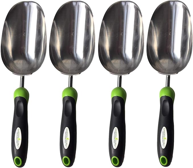 Garden Guru Super Strong Garden Scoop Trowel Shovel Transplanter - Stainless Steel - Rust Resistant - Ergonomic Grip - Perfect Hand Shovel for Gardening Transplanting and Digging (4 Pack)