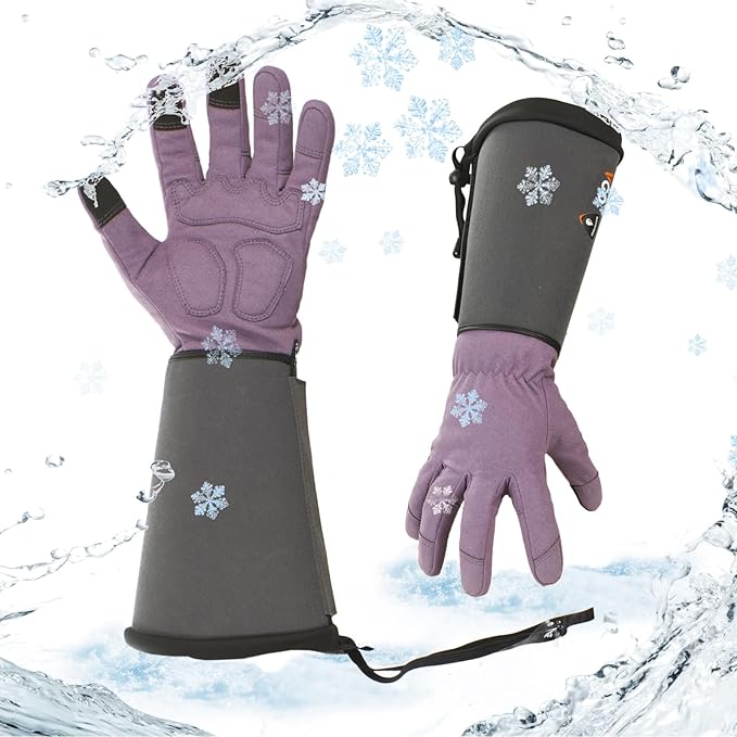 Vgo... Winter Warm Safety Work Gloves Women, Extended Pig Split Leather Cuff,Synthetic Leather, Rose Pruning Thorn Proof,Gardening(Size M,Purple,SL6592FLWP)