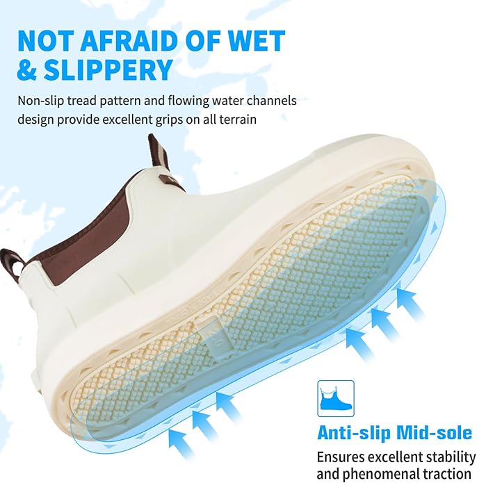 Mens Deck Boots, Saltwater Fishing Booties Rubber Waterproof Ankle Rain Boots, High-performance Footwear Chelsea Boots for Gardening Fishing Boating Camping Sailing