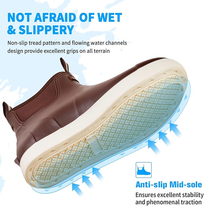 Mens Deck Boots, Saltwater Fishing Booties Rubber Waterproof Ankle Rain Boots, High-performance Footwear Chelsea Boots for Gardening Fishing Boating Camping Sailing