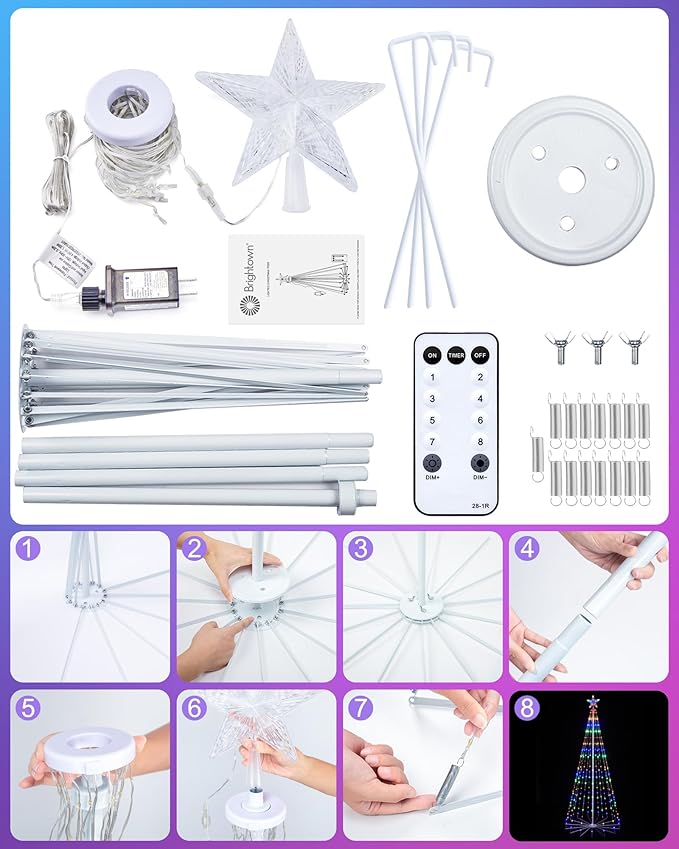 Christmas Cone Tree Light, 7ft 295 LED Light Show Christmas Tree with 8 Modes Timer Remote, Dimmable Artificial Christmas Tree for Porch Yard Patio Indoor Outdoor Xmas Holiday Decor, Multicolor