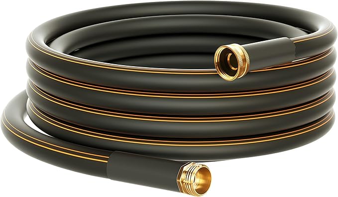 Atlantic Heavy Duty Garden Hose 15 ft x 5/8 Inch Black Color, Short Connection Leader Hose with Solid Brass Connectors (15 Feet)