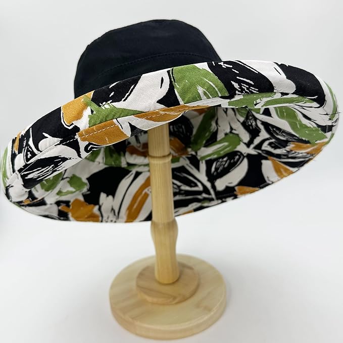 vidsel Womens Sun Hats Wide Brim Reversible Bucket Cotton Hat Packable Summer Travel Cap with Hat Clip,UV Protection