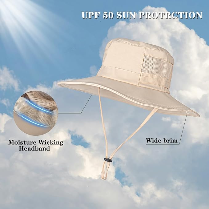Sun Hat for Men/Women, UPF 50+ Fishing Hat,Waterproof Wide Brim Bucket Hat Foldable Boonie Hat for Hiking Garden Safari Beach