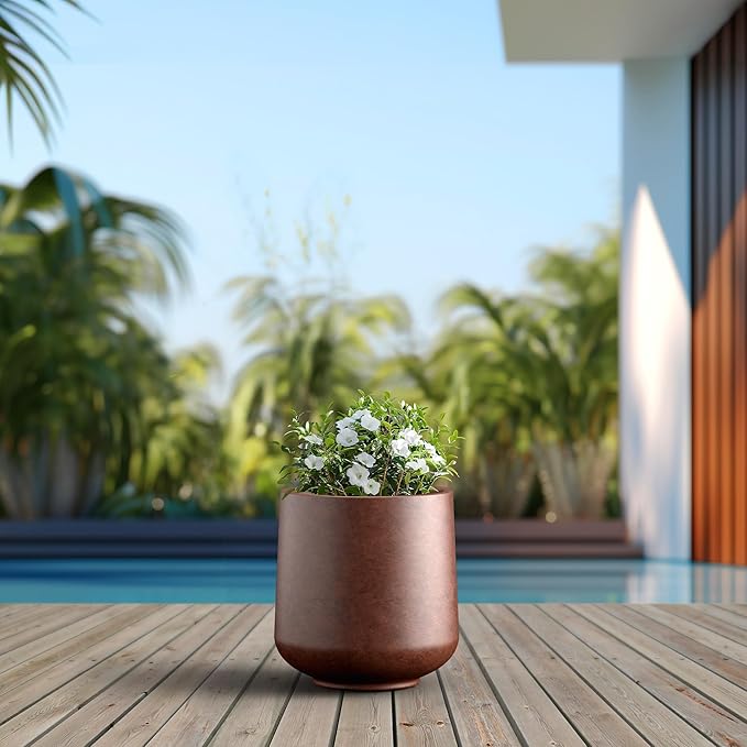 Kante 11.6" Dia Round Concrete Planter, Outdoor Indoor Large Plant Pots Containers with Drainage Hole and Rubber Plug for Home Garden Patio, Rusty