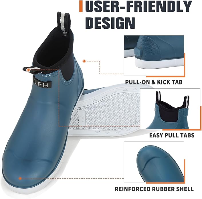 Mens Deck Boots, Saltwater Fishing Booties Rubber Waterproof Ankle Rain Boots, High-performance Footwear Chelsea Boots for Gardening Fishing Boating Camping Sailing