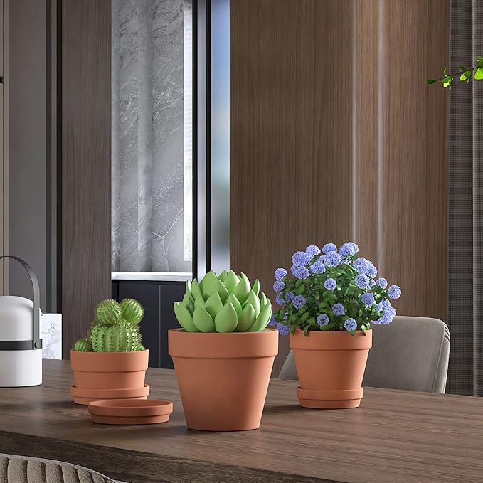 Fcacti 6 Pack Terra Cotta Pots with Saucer, 4.5 Inch Clay Planters for Indoor/Outdoor Plants, Drainage Hole, Succulent, Cactus, Flower Pots