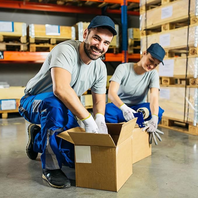 KAYGO Safety Work Gloves PU Coated-12 Pairs, KG11PB, Seamless Knit Glove with Polyurethane Coated Smooth Grip on Palm & Fingers, for Men and Women, Ideal for General Duty Work (X-Large, White)