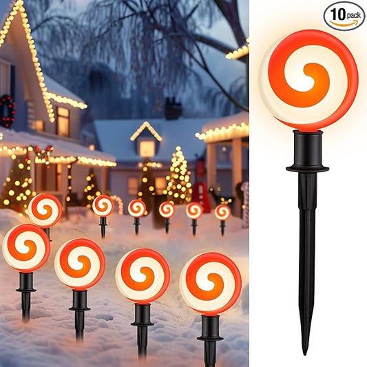 Ultimate Unicorn Christmas Decoration Lollipop Pathway Lights, Pathway Lights Decoration, Red Peppermint Lights Outdoor with Stakes, LED Lollipop Lights for Pathway Yard Sidewalk Garden Rooftop