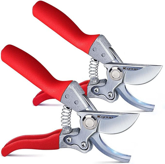 Kynup 2Packs Pruning Shears for Gardening, Garden Shears Scissors Heavy Duty, Bypass Pruner Hand Shears, Tree Trimmers Secateurs, Garden Clippers for Plants, Hedge Shears, Garden Tools (Red)