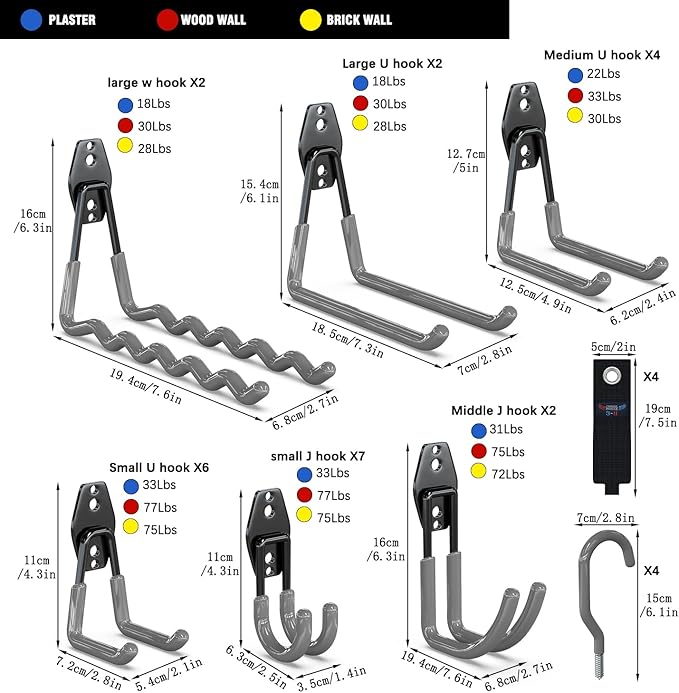 3-H Garage Wall Hooks 31 Pack, Garage Hooks Heavy Duty with Extra Welding Spots, Garage Organizer for Garden, Lawn, Yard Tools, Chairs, Ladders, Weed Eater, Shovel, Blower(Gray)
