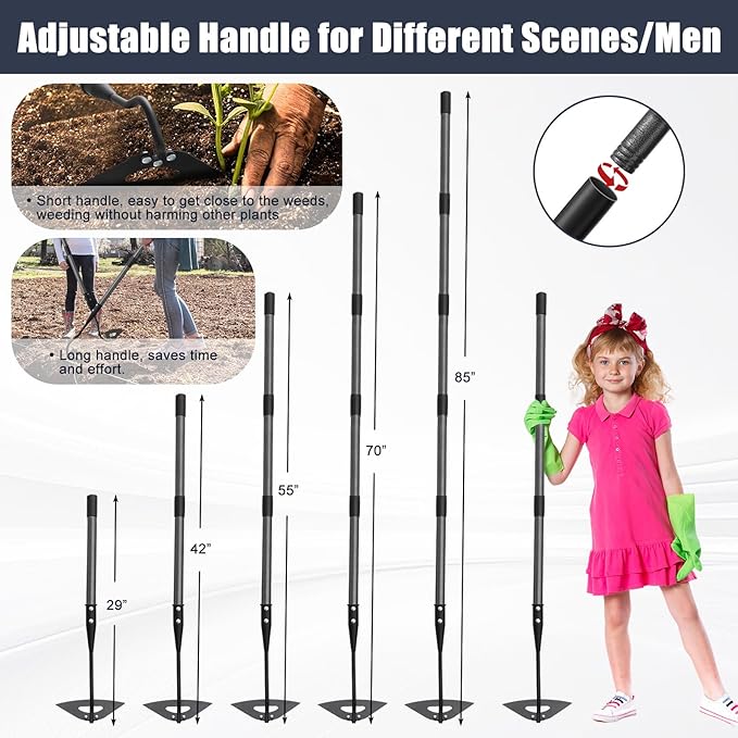 Hoe, Gardening Tool, Weed Tool, Long Soil Tiller Cultivator, Heavy Duty Metal Weeder for Flower Beds, Patio, Garden Loosening Soil Weeding Digging
