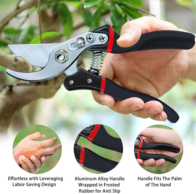 Kynup Pruning Shears for Gardening, Garden Shears Heavy Duty, Bonsai Cutters Shears Pruners, Hedge Clippers, Rose Trimmer Hand Clippers Gardening (Red Black)