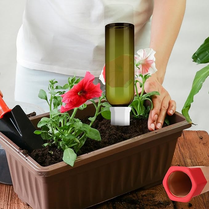 6 Sets Plant Watering Devices Include 6 Terracotta Self Watering Spikes and 6 Pcs 26 oz Plastic Bottles, Slow Release Vacation Insert Automatic Plant Waterer Device (Mixed Colors)