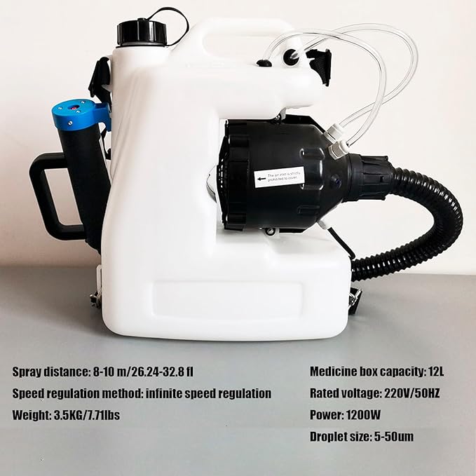 12L Electric ULV Cold Fogger Backpack with 3.17 Gallon Tank Commercial Sprayer Portable Fogger Sprayer Machine with 18" Extension for Large Area Coverage - Misting Machine