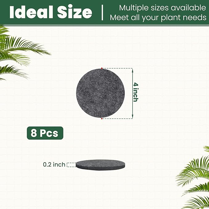 Felt Plant Coasters, Extra Thick 4 Inch Planter Coaster, Absorbent Plant Mats, Felt Coasters for Drinks, Plant Saucer for House Plants, 8 Pcs