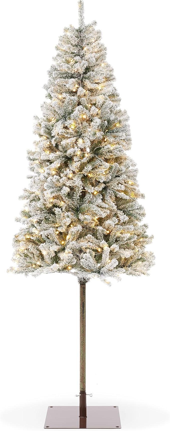 Casafield 6.5FT Pre-Lit Realistic Pencil Snow-Flocked Alpine Fir Artificial Holiday Christmas Tree with LED Lights and Metal Stand