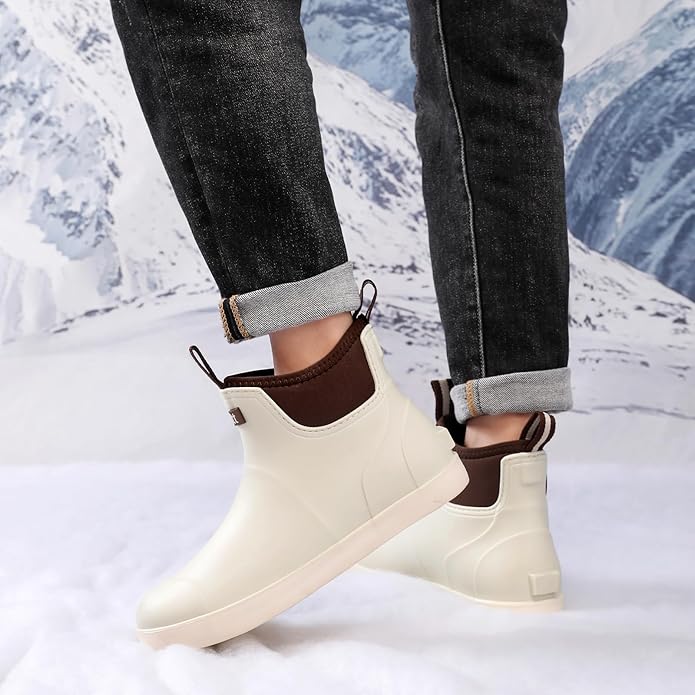 Mens Deck Boots, Saltwater Fishing Booties Rubber Waterproof Ankle Rain Boots, High-performance Footwear Chelsea Boots for Gardening Fishing Boating Camping Sailing