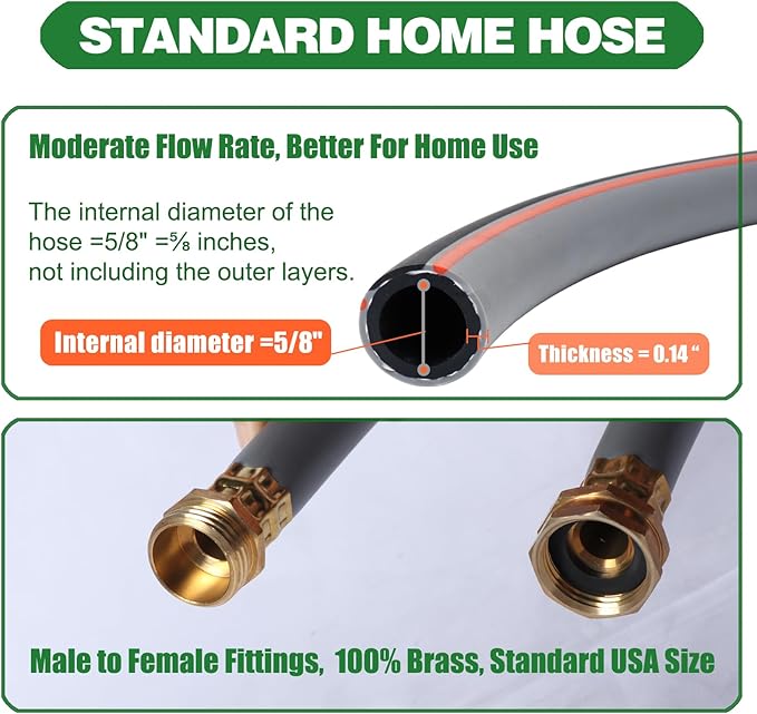 Garden Hose 75 ft 5/8,Rubber Water Hose Heavy Duty, Hybrid Durable Flexible Hose,No Kink Hose for Outdoor Yard Lawn with Sprayer Nozzle and 3/4''Brass Solid Fittings