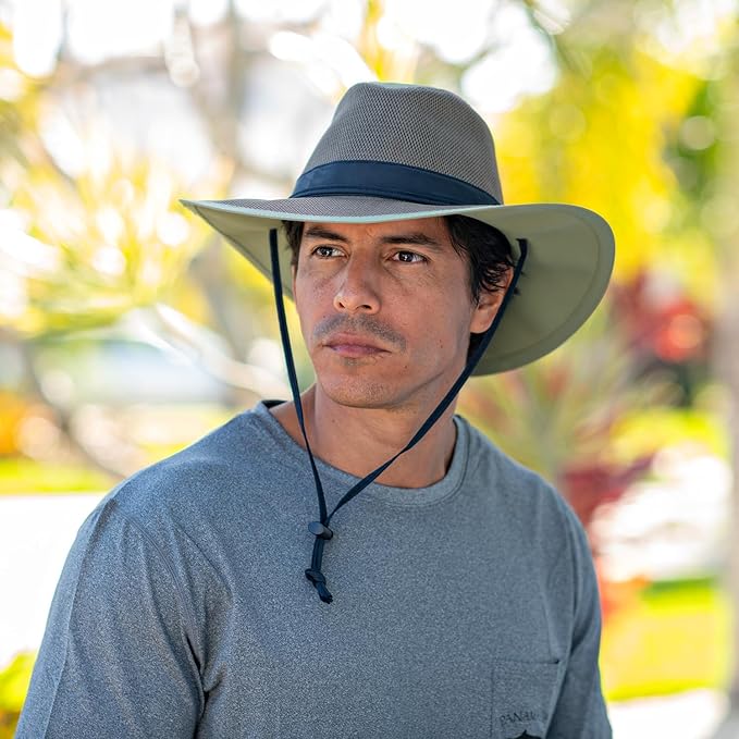 Mesh Crown Safari Men's Sun Hat, 3" Brim, Adjustable Chin Cord, UPF (SPF) 50+ Sunhat Protection