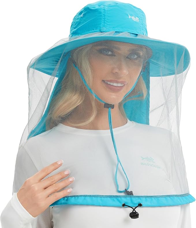BASSDASH UPF 50+ Mosquito Sun Hat with Hidden Head Net and Neck Flap for Men Women Outdoor Fishing Hiking Camping