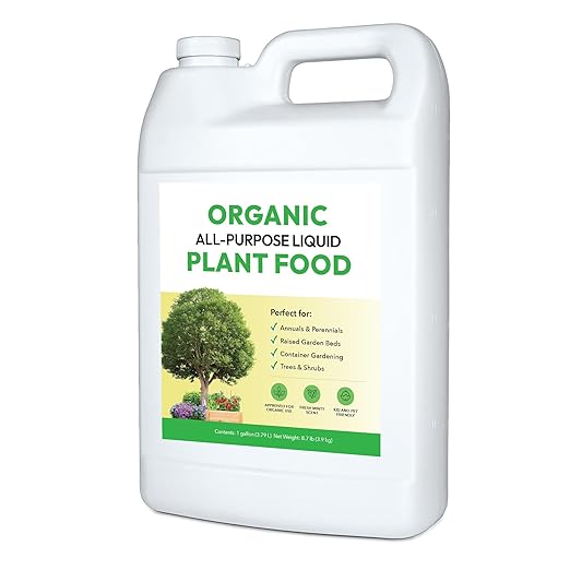 Organic All-Purpose Liquid Plant Food - Use on All Outdoor Plants: Flower Beds, Vegetable Gardens, Container Gardening | Concentrated Liquid Fertilizer Alternative (1 Gallon, Mixes to 128 Gallons)