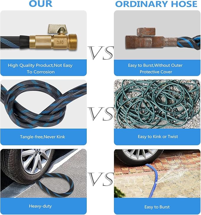 Garden Hose 100 ft -Heavy Duty Water Hoses - Flexible&Lightweight Car Washing Pipe with Strain Reliefs,Kink-free Rubber Hoses with Spray for Gardening Yards