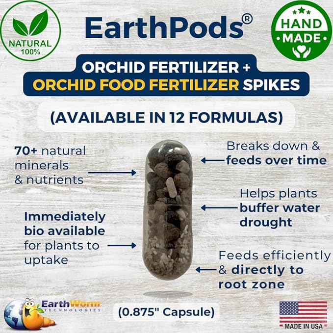 100 EarthPods - Bio Organic Orchid Fertilizer Spikes – Orchid Food Sticks – Premium Formula – Hand Made in USA