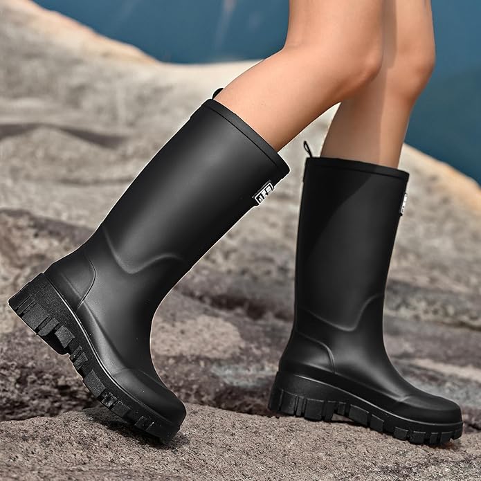Nutropa Waterproof Mid Calf Women Rain Boots Lightweight Comfortable Wide Calf Garden Shoes