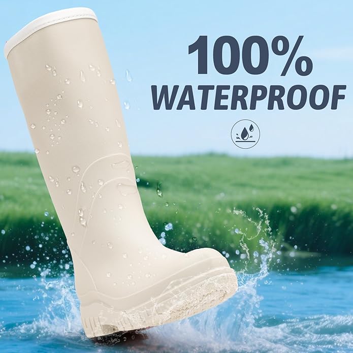 Women's Ankle Rain Boots - Slip On Waterproof Festival & Garden Shoes for Men - Comfortable Lightweight Rubber Wellies with Decorative Buckle