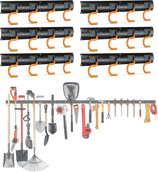 3-H 6×16" All Metal Garden Tool Organizer, Garage Tool Organizer, Broom Holder Wall Mount for Garage, Shed, Garden, Basement Hanging and Organizing Rake, Mop, Shovel, Hose