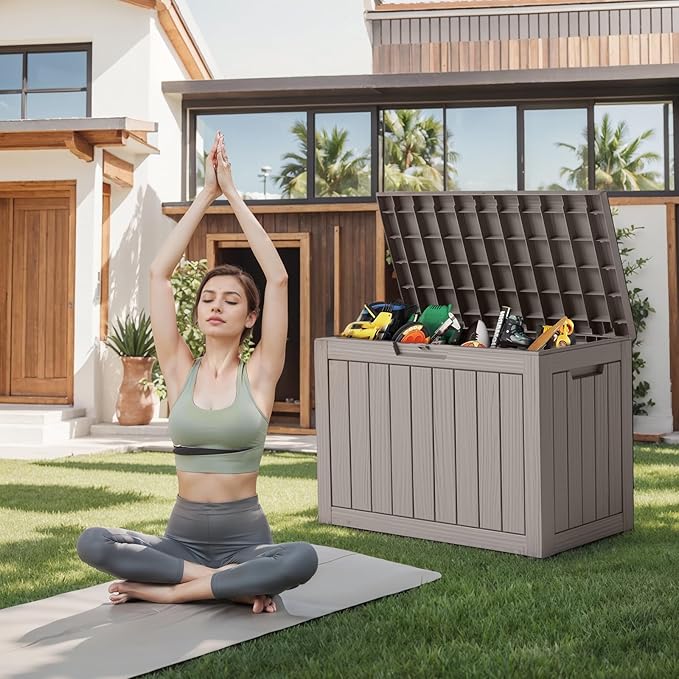 45 Gallon Waterproof Resin Deck Box, UV Resistant Outdoor Storage for Garden, Patio, Porch, Delivery, Beige