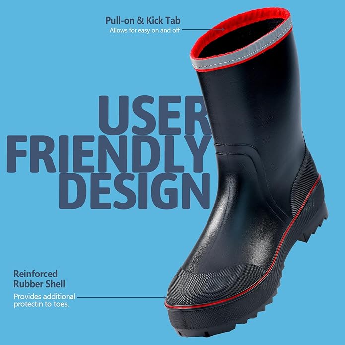 Women's Ankle Rain Boots - Slip On Waterproof Festival & Garden Shoes for Men - Comfortable Lightweight Rubber Wellies with Decorative Buckle