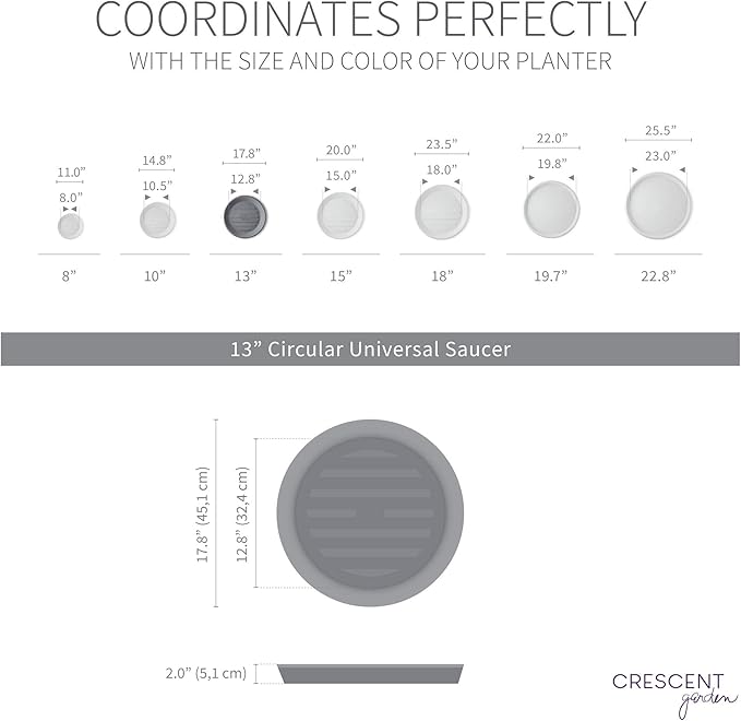 Crescent Garden Universal Round Planter Saucer – Heavy-Duty Drainage Tray for Indoor & Outdoor Use – Fits Pots with 13" Base (18" Total Outer Diameter) - Caviar Black