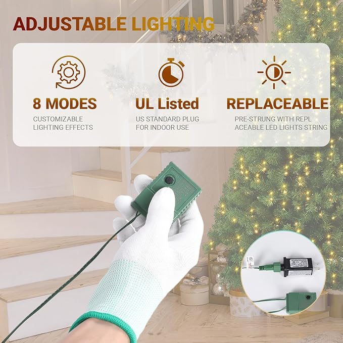 6FT Prelit Green Artificial Christmas Tree with 250 Warm White LED Lights – Full Pre-Lit Holiday Tree for Indoor Home, Living Room, Apartment, Office, Traditional Christmas Decoration