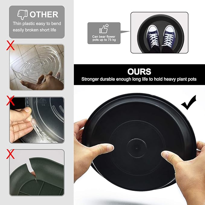3 Pack Plant Saucer Heavy Duty Sturdy Drip Trays for Indoor and Outdoor (10 Inch, Black)