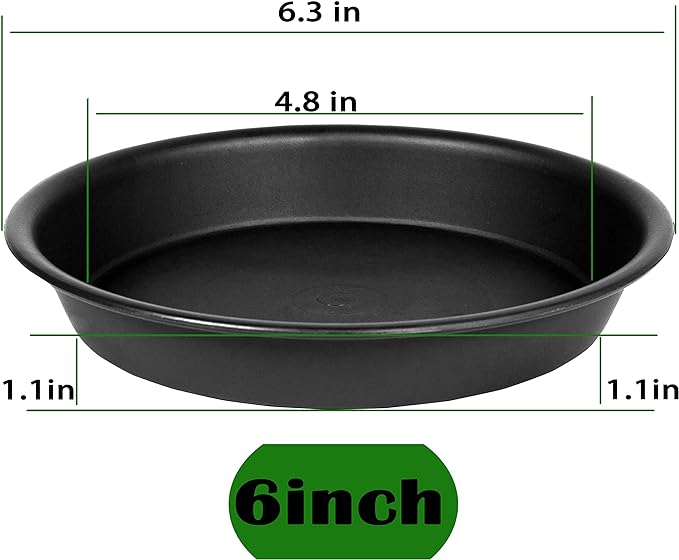 6 Pack 6 inch Plant Saucer Tray, 4 6 8 10 12 15 17 19 inch Plant Saucers, Heavy Duty Plastic Plant Saucers for Indoors, Bird Bath Bowls, Flower Plant Water Trays for pots Planter (6", Black)