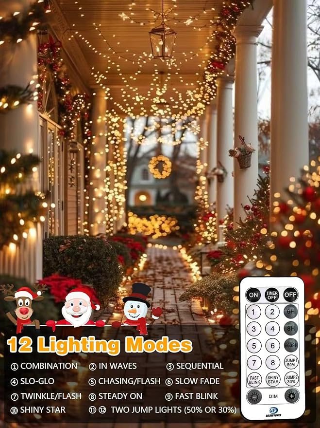 Voice Controlled Christmas Lights with Remote, 132 FT 400 LED String Lights Indoor Outdoor with 12 Modes 3 Timers, Dimmable Twinkle Light Plug in Waterproof for Xmas Tree Party Decor, Warm White