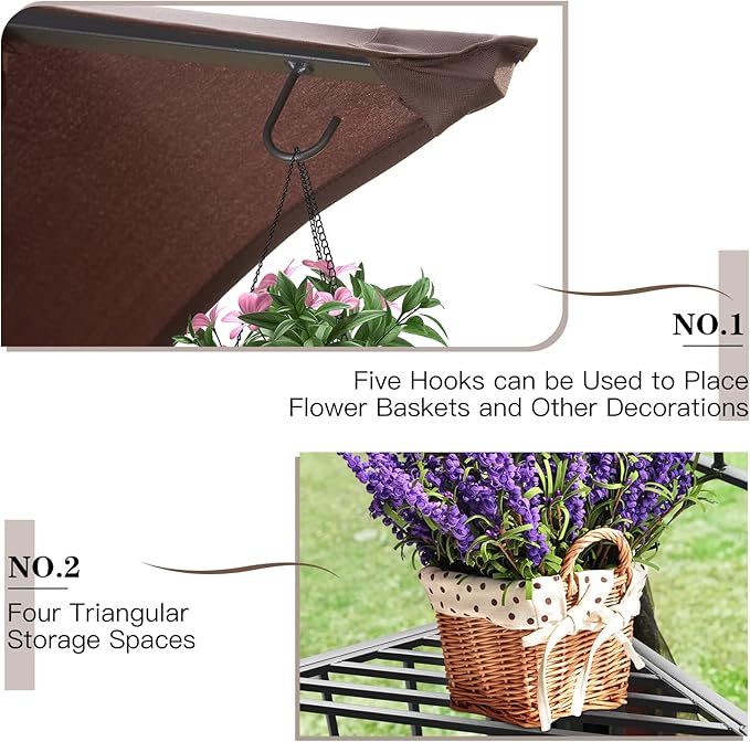 ECOTOUGE Outdoor Gazebo 10'x10', Heavy Duty Canopy Tent with Soft Double Roofs & Metal Corner Frame Shelves, Party Tent Shelter with Mosquito Netting for Patio, Deck, Backyard, Brown