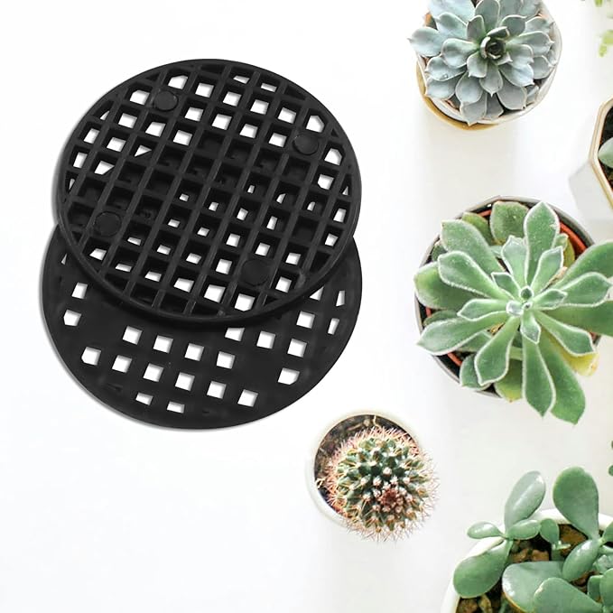 100pcs Plant Drainage Mesh Pads - 1.8 Inch Round Plastic Grid Mat, Breathable Soil Guard for Potted Plants, Bonsai (Black)