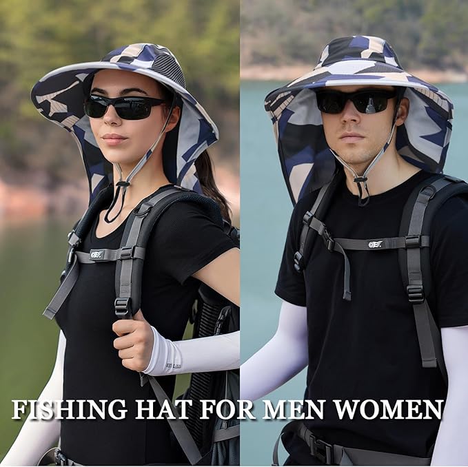 Sun Hat for Men Women with Neck Flap,UPF 50+ UV Protective Hiking Fishing Hats,Wide Brim Sun Hat for Women&Men