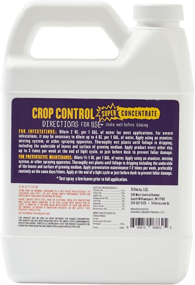 Trifecta Crop Control Super Concentrate All-in-One Natural Pesticide, Fungicide, Miticide, Insecticide, Help Defeat Spider Mites, Powdery Mildew, Botrytis, Mold, and More on Plants 4 OZ