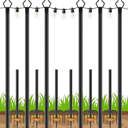6 Pack 10 FT String Light Poles,Metal with Fork Lights Poles for Outdoor String Light, Rustproof Heavy Duty for Outside Garden,Patio,Wedding,Backyard,Deck,Party