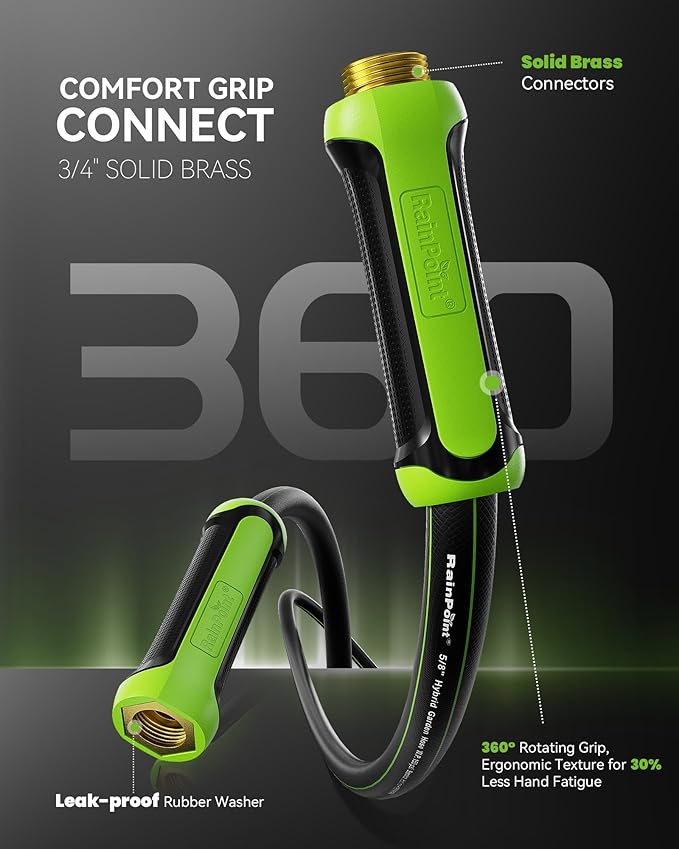 RAINPOINT Garden Hose 100ft x 5/8", Water Hose Heavy Duty, Flexible, Lightweight Durable Hybrid Hose with Swivel Handle for Yard, Car Wash, Pets, No Kink, Male to Female Fittings