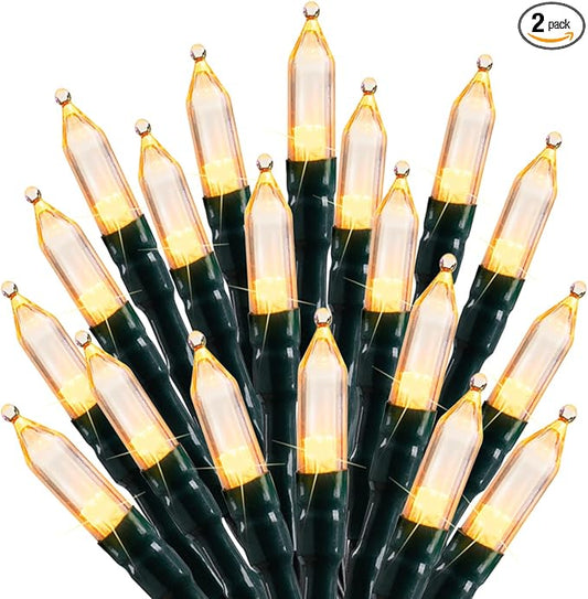 2PC LED Christmas Mini Lights, 75 Feet 200 LED Clear Bulbs String Lights with 8 Light Modes, Connectable Fairy Lights Plug in for Outdoor Xmas Trees Garland Wreath Holiday Decorations, Warm White